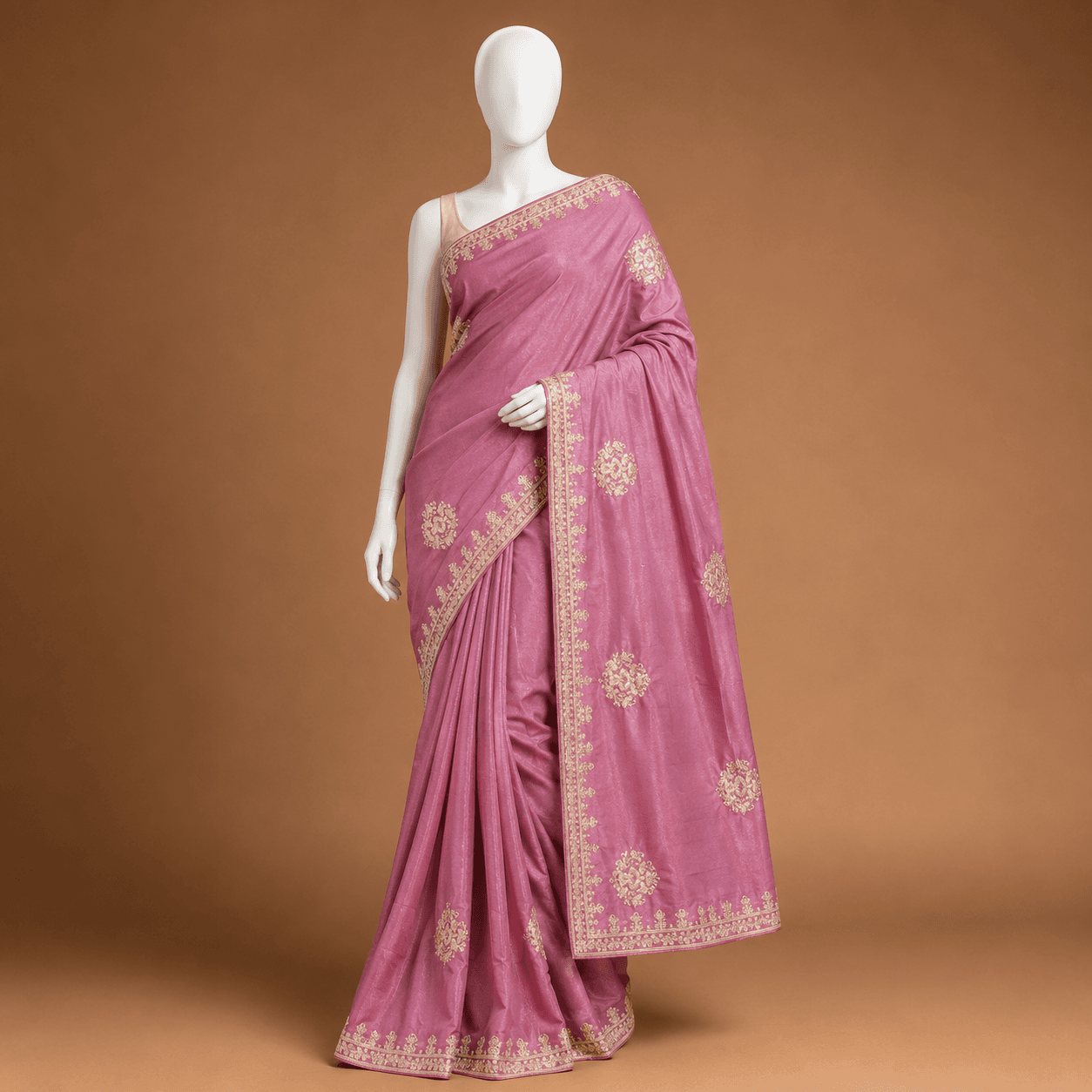 Mauve Pink Embroidered Daily Ease Saree