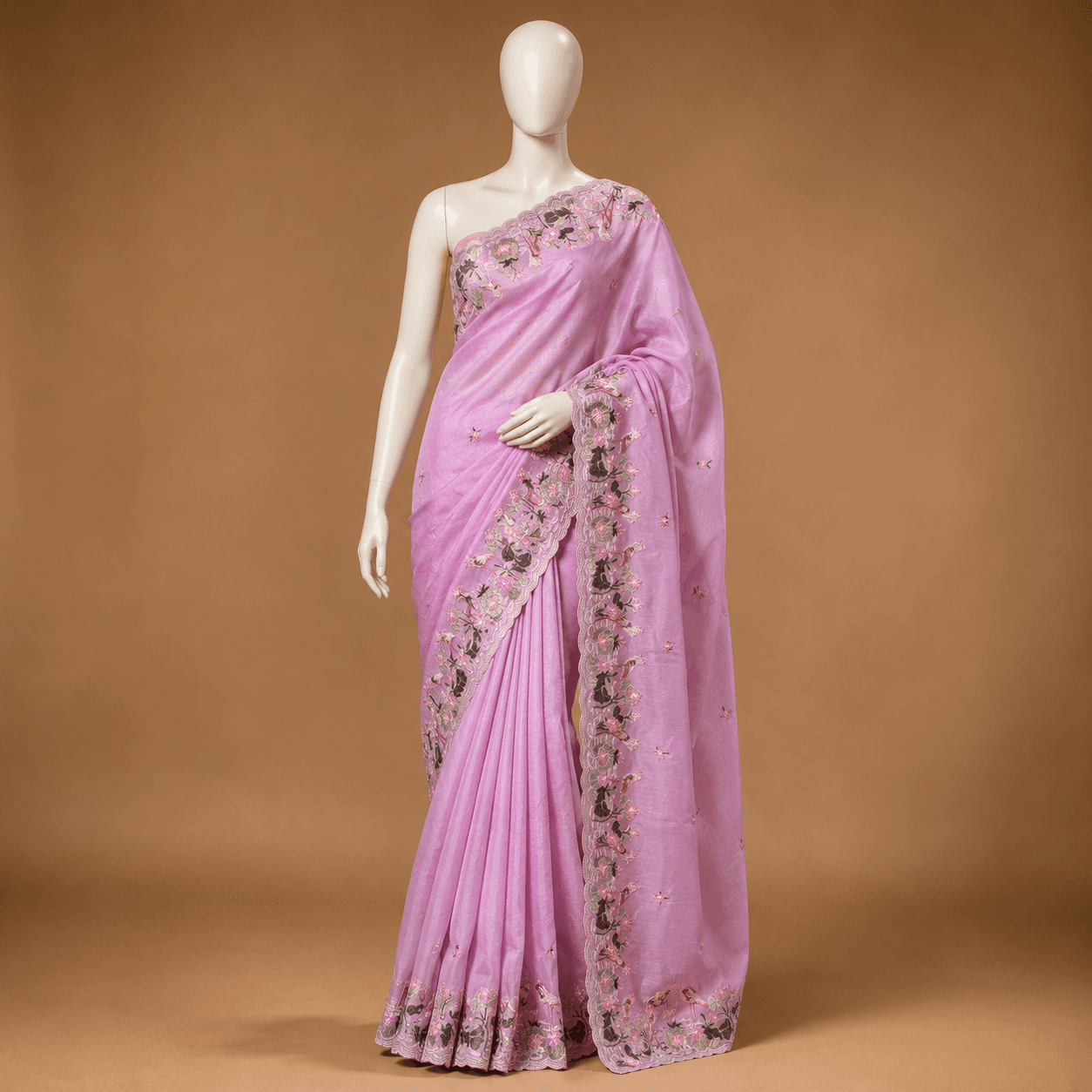 Light Pink Lavender Lace Border Daily Ease Saree