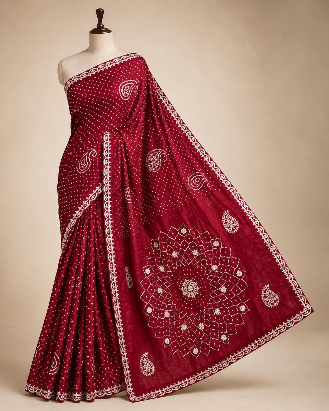 Maroon Paisley Border Saree