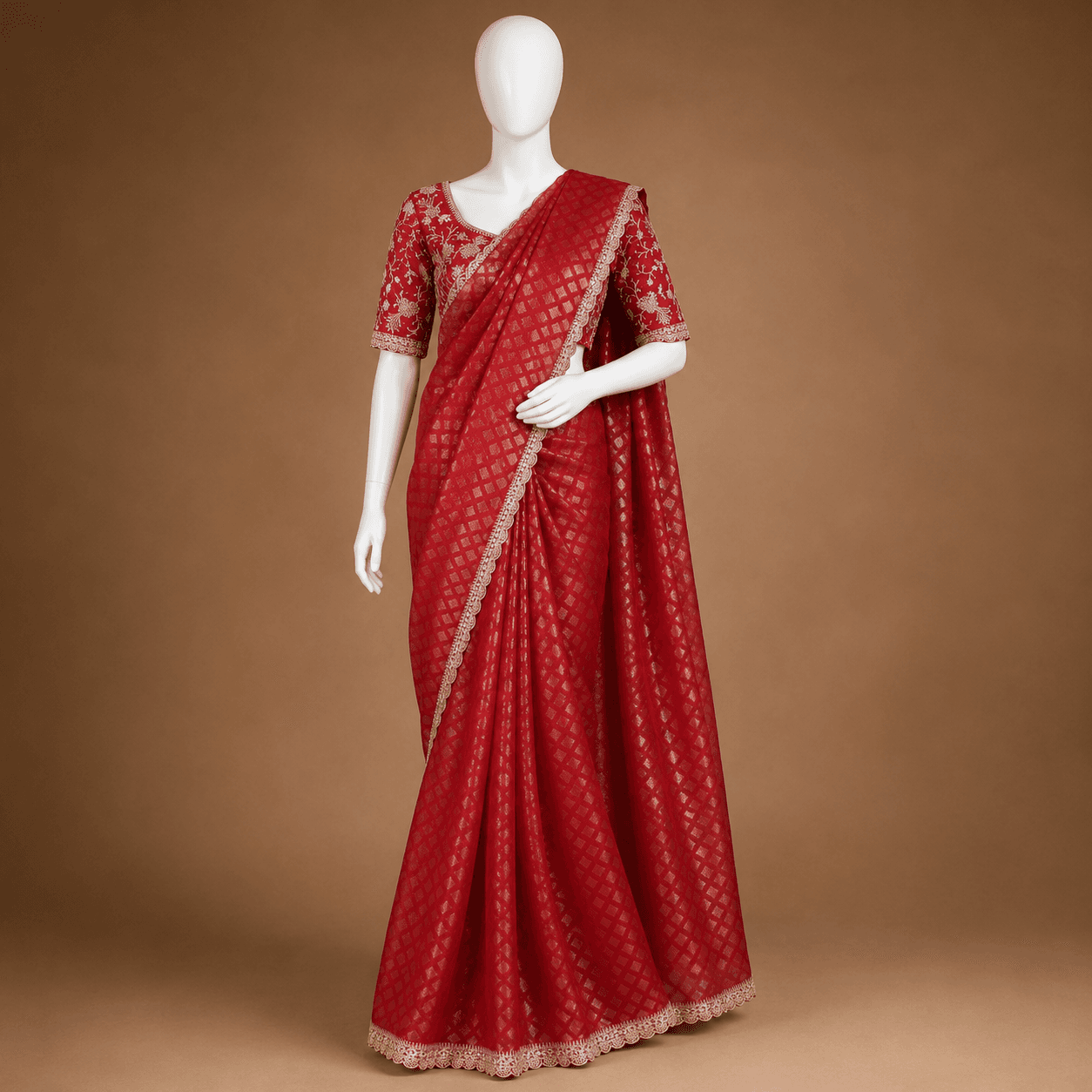 Red Gold Border Daily Ease Saree with Blouse