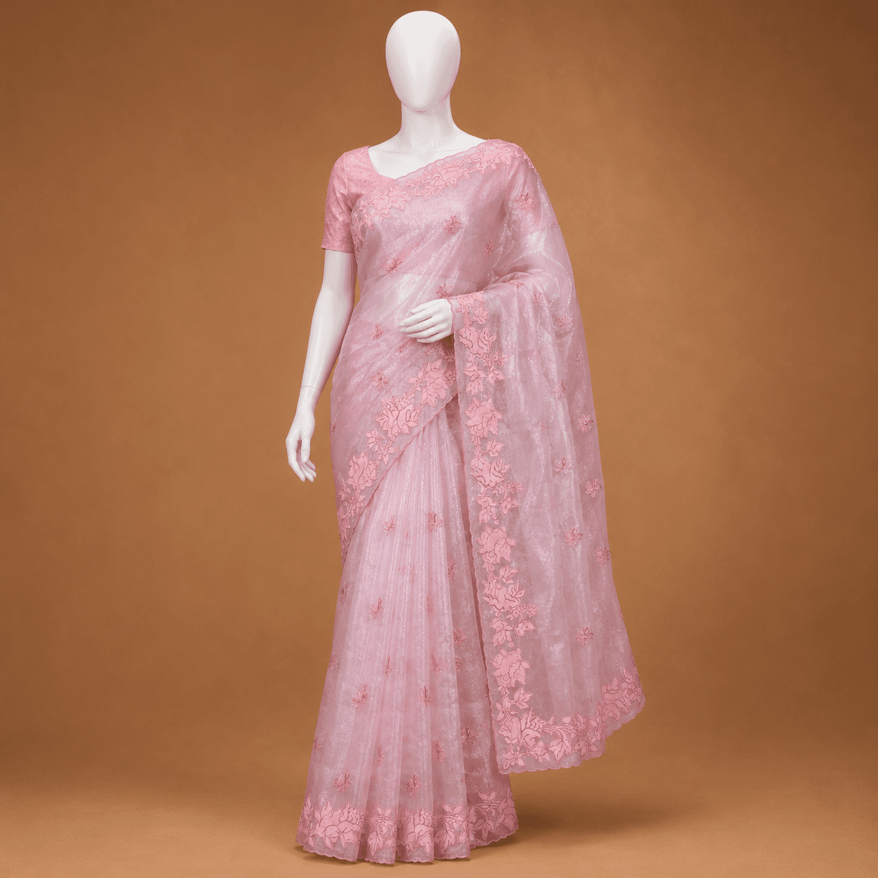 Pastel Pink Organza Saree