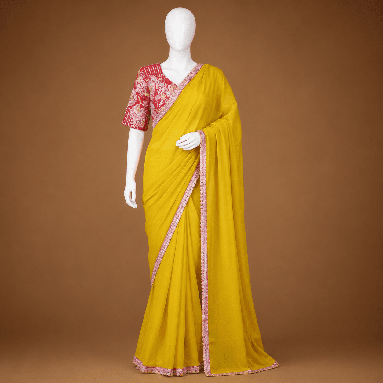 Yellow Pink Border Daily Ease Saree with Blouse