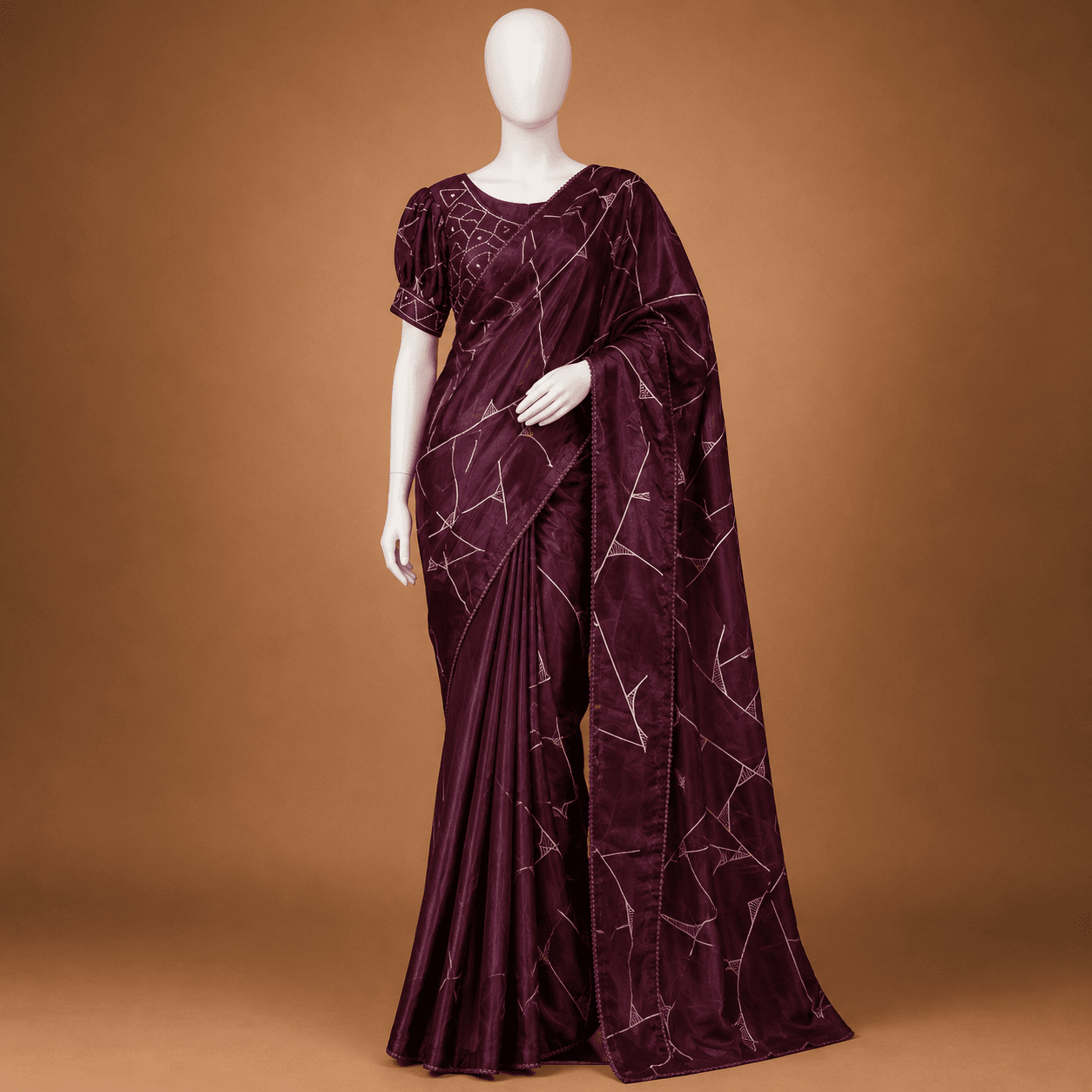 Wine Purple Abstract Daily Ease Saree with Blouse