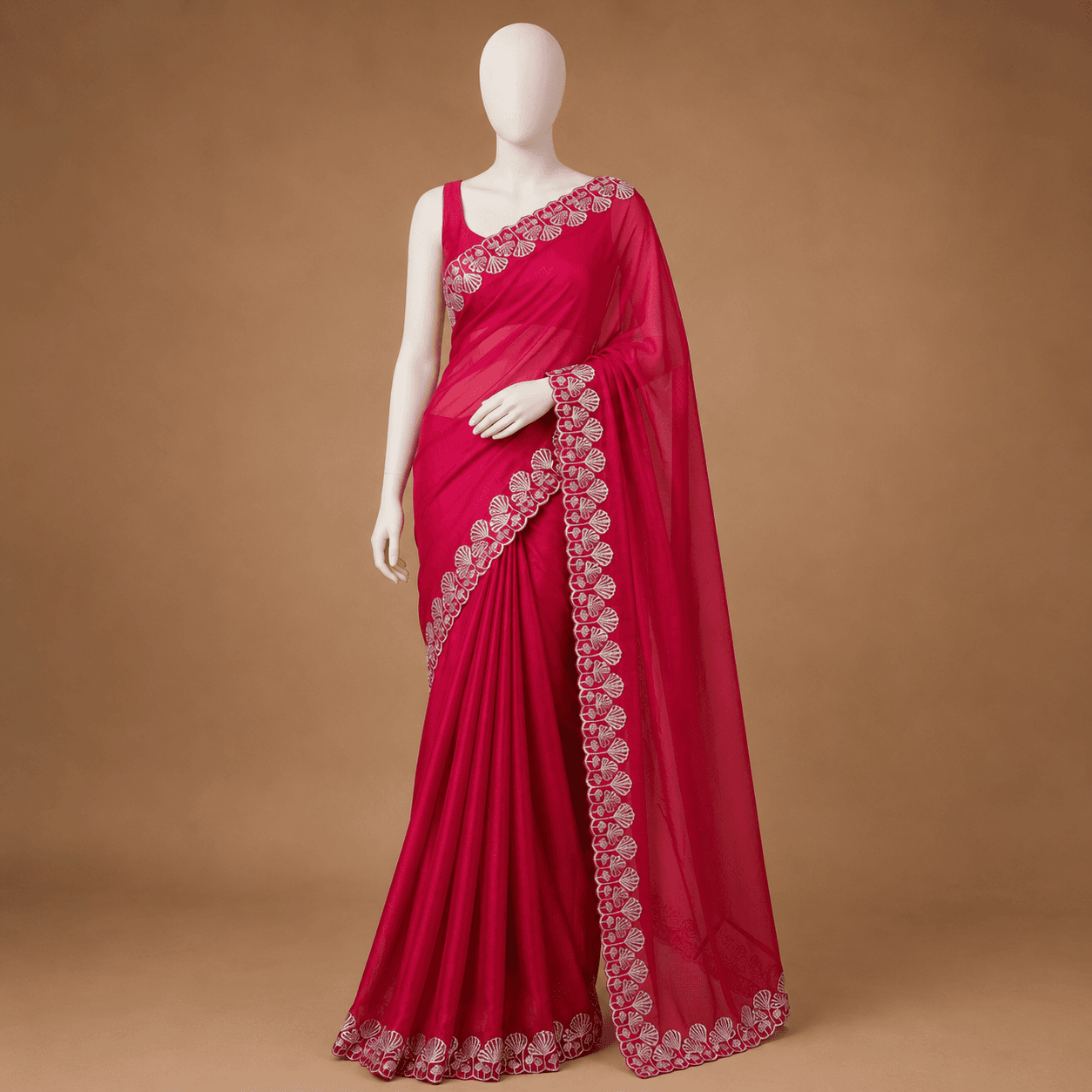 Rose Pink Lace Border Daily Ease Saree with Blouse