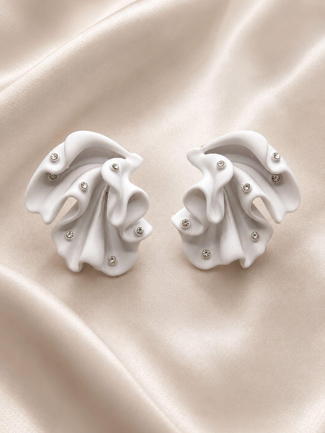 White Shell Statement Stud Earrings