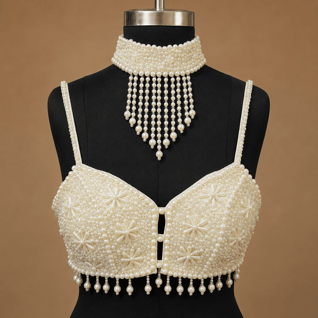 Ivory Pearl Choker Designer Blouse