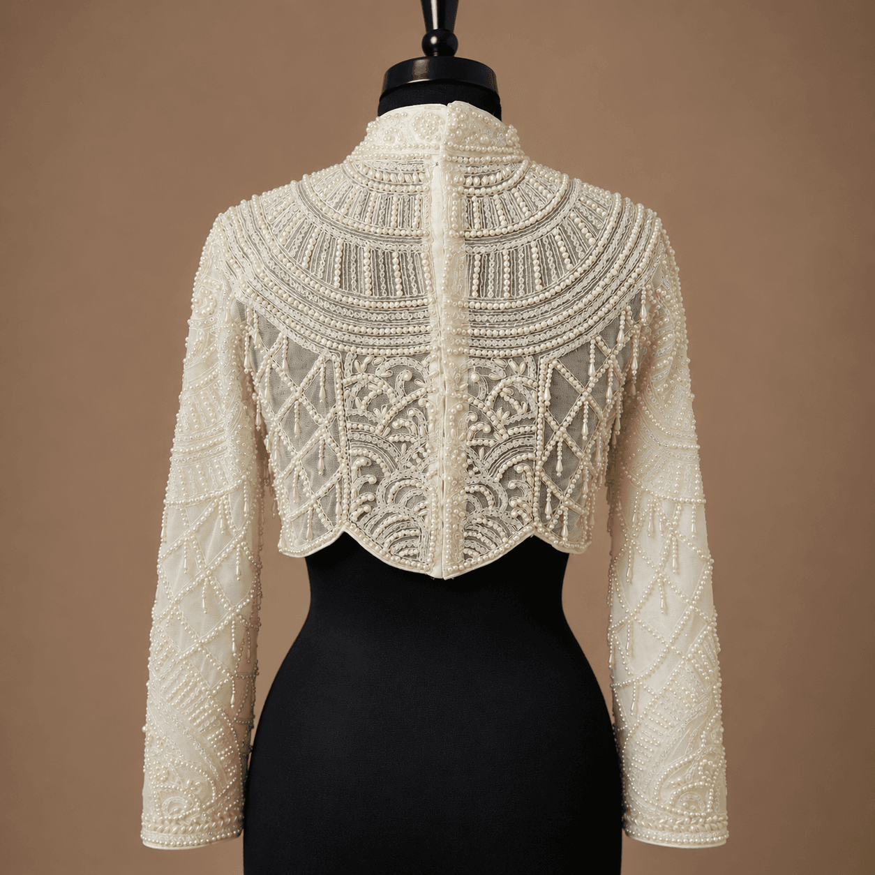 Ivory High Neck Full Sleeve Designer Blouse