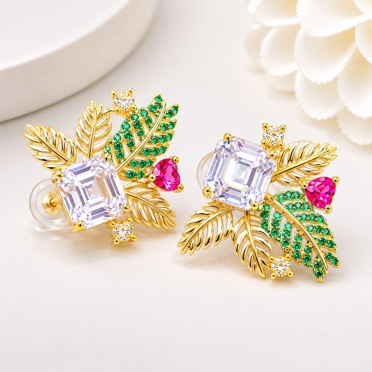 Green Crystal Wing Statement Earrings