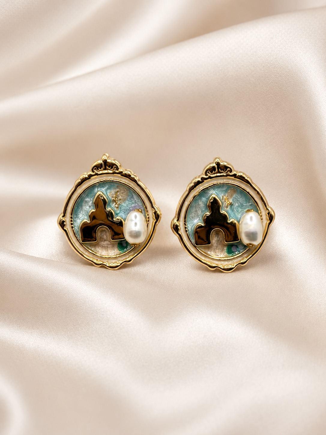Turquoise Artistic Pearl Stud Earrings