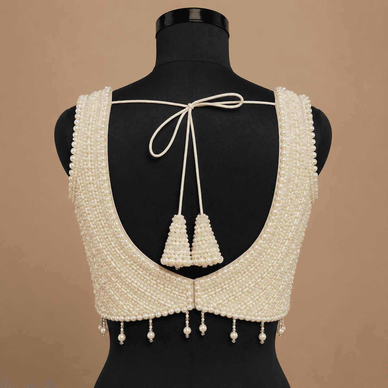 Ivory Pearl Embroidered Sleeveless Designer Blouse