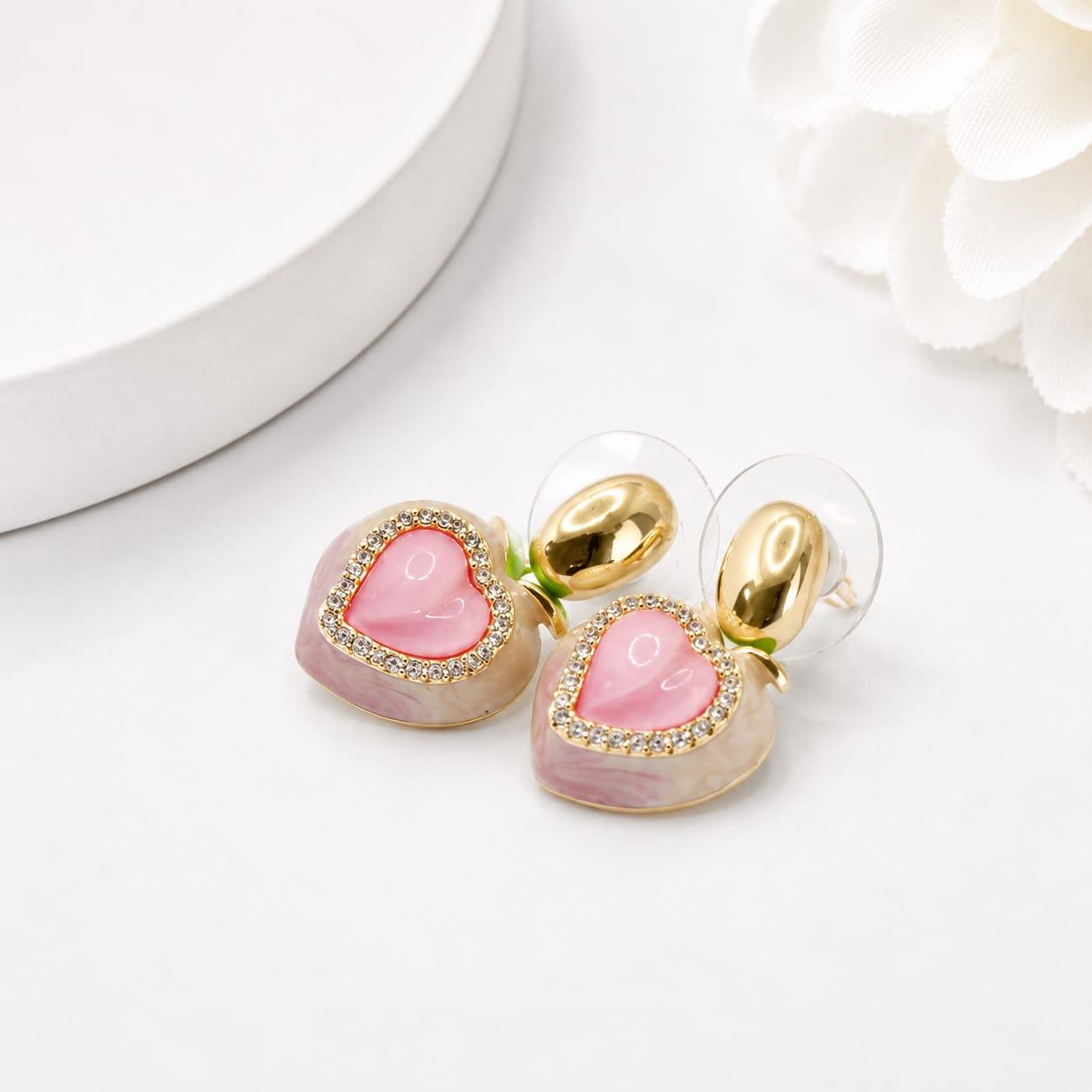 Pink Heart Pearl Stud Earrings