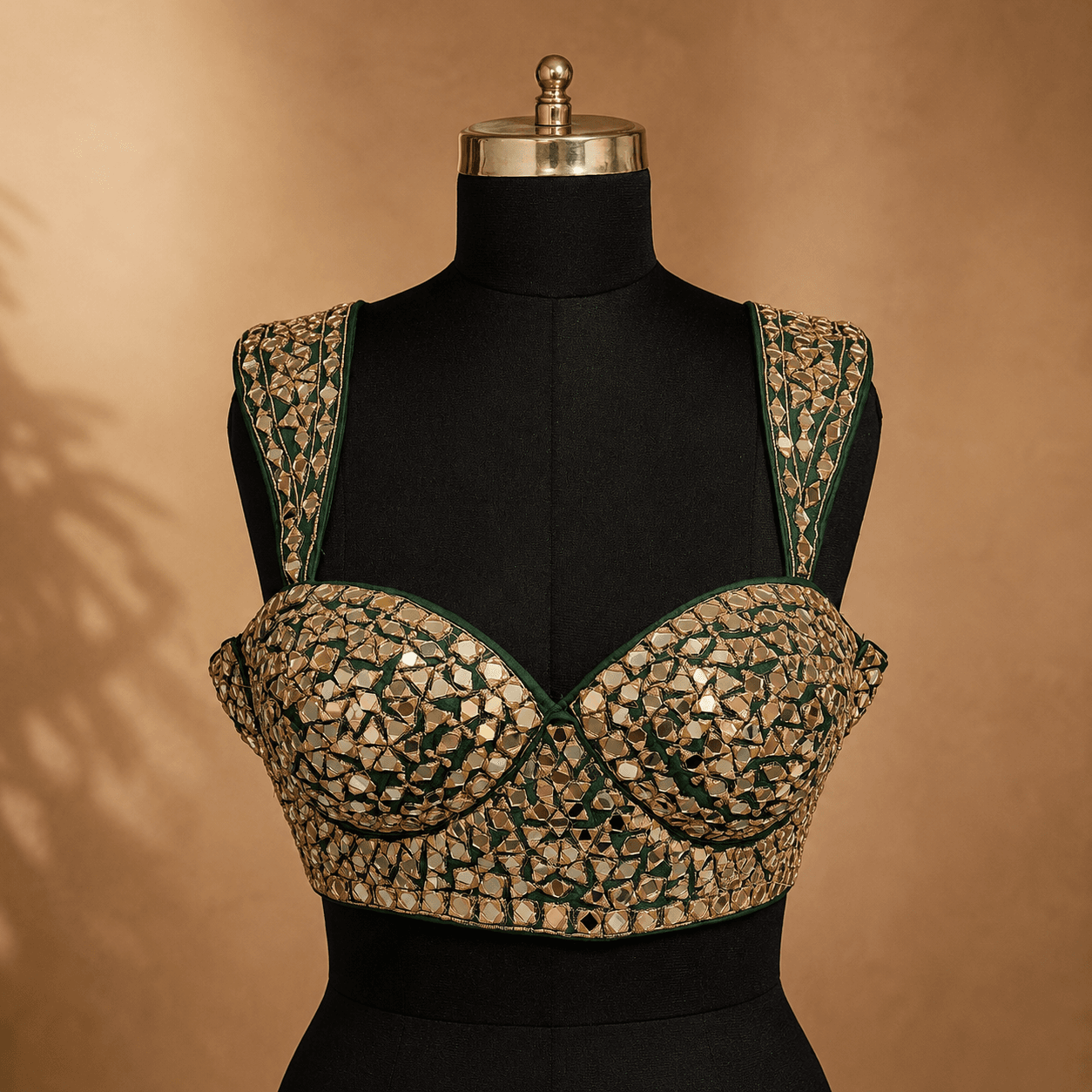 Emerald Green Gold Embroidered Designer Blouse