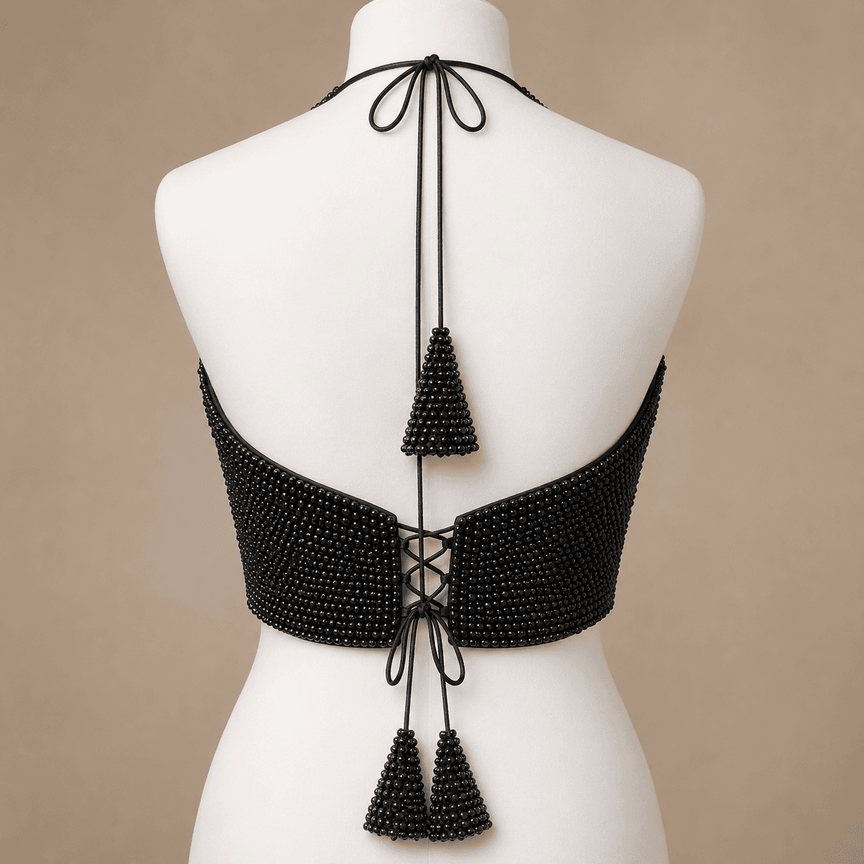 Black Halter Beaded Designer Blouse