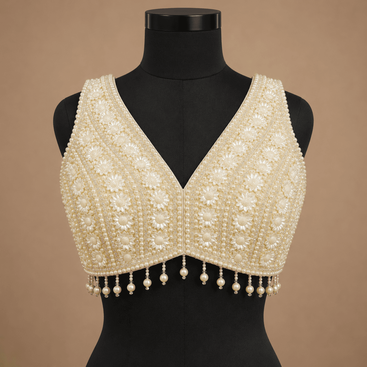 Ivory Pearl Embroidered Sleeveless Designer Blouse