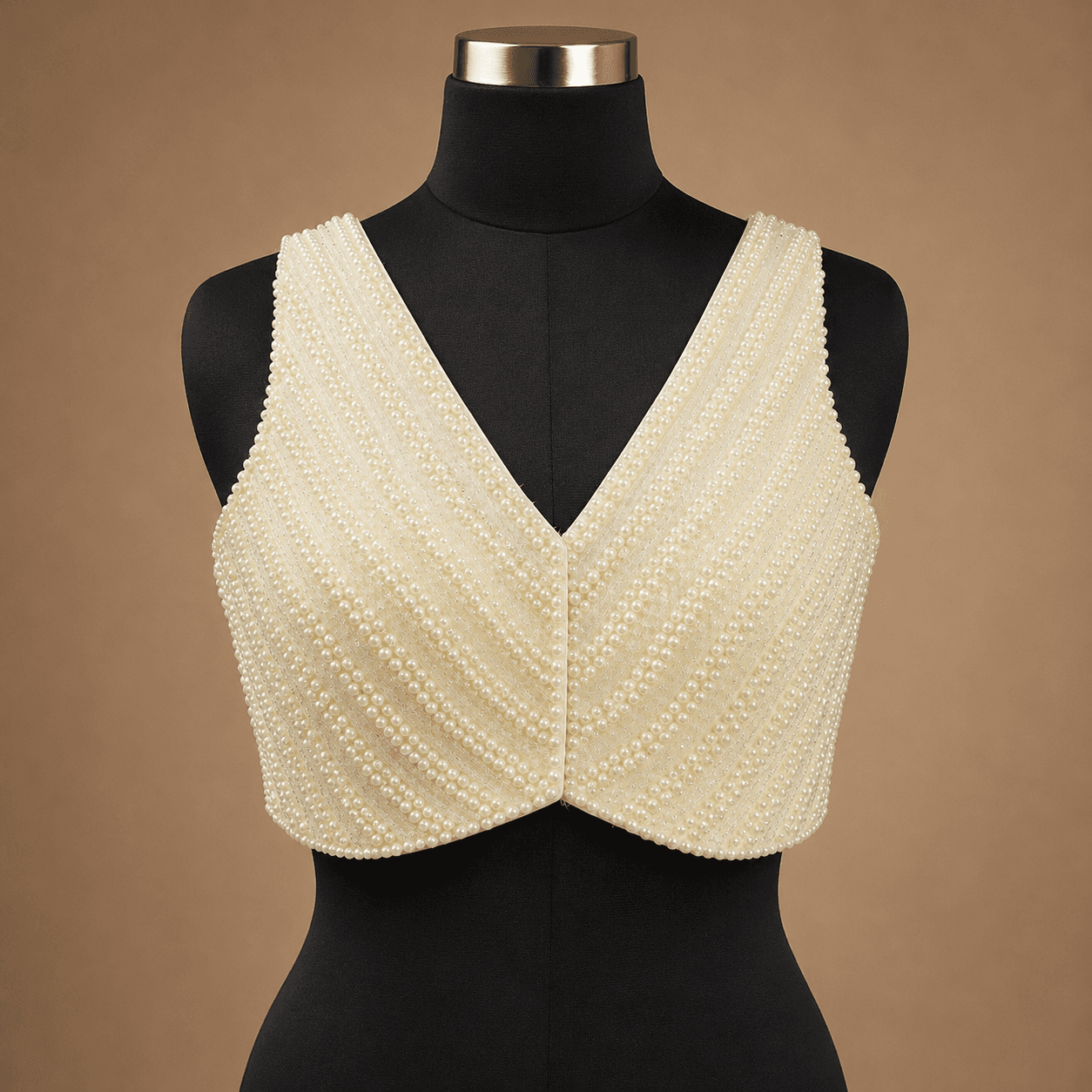 Ivory Pearl V-Neck Sleeveless Designer Blouse