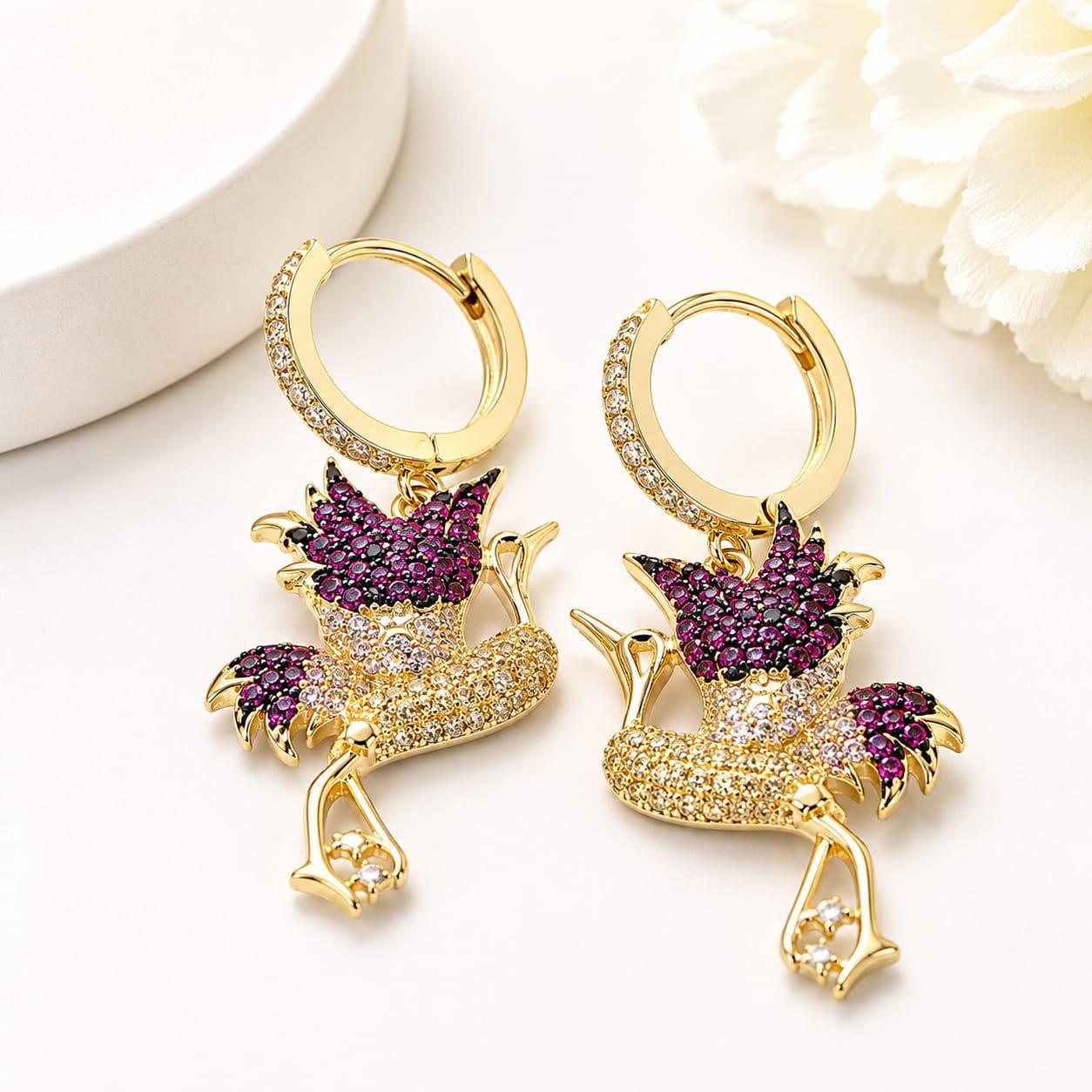 Purple Floral Hoop Earrings