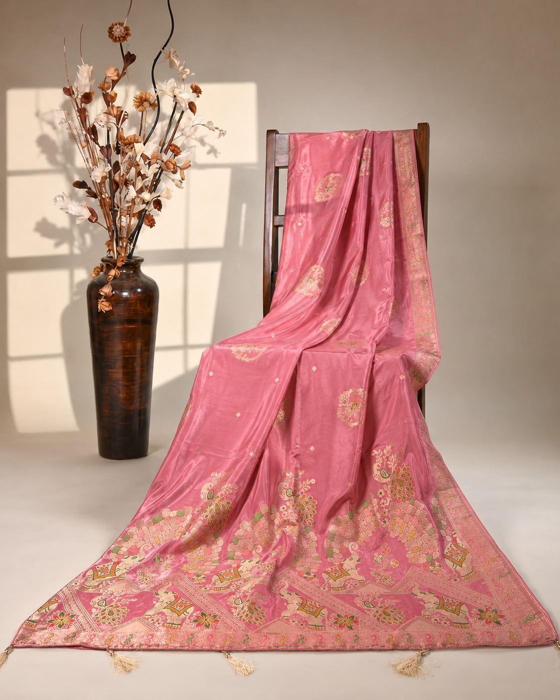 Pink Gold Shimmer Designer Saree