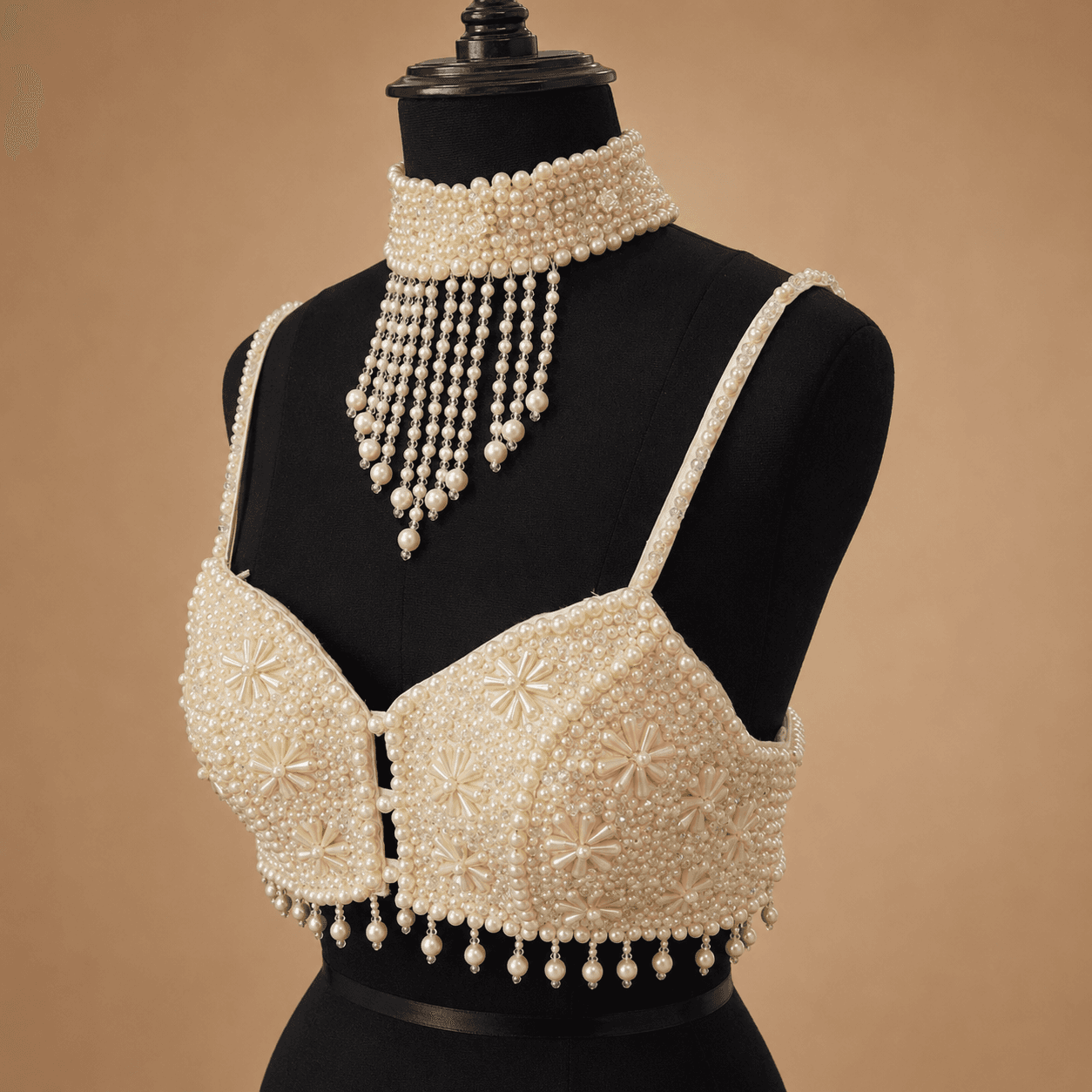 Ivory Pearl Choker Designer Blouse