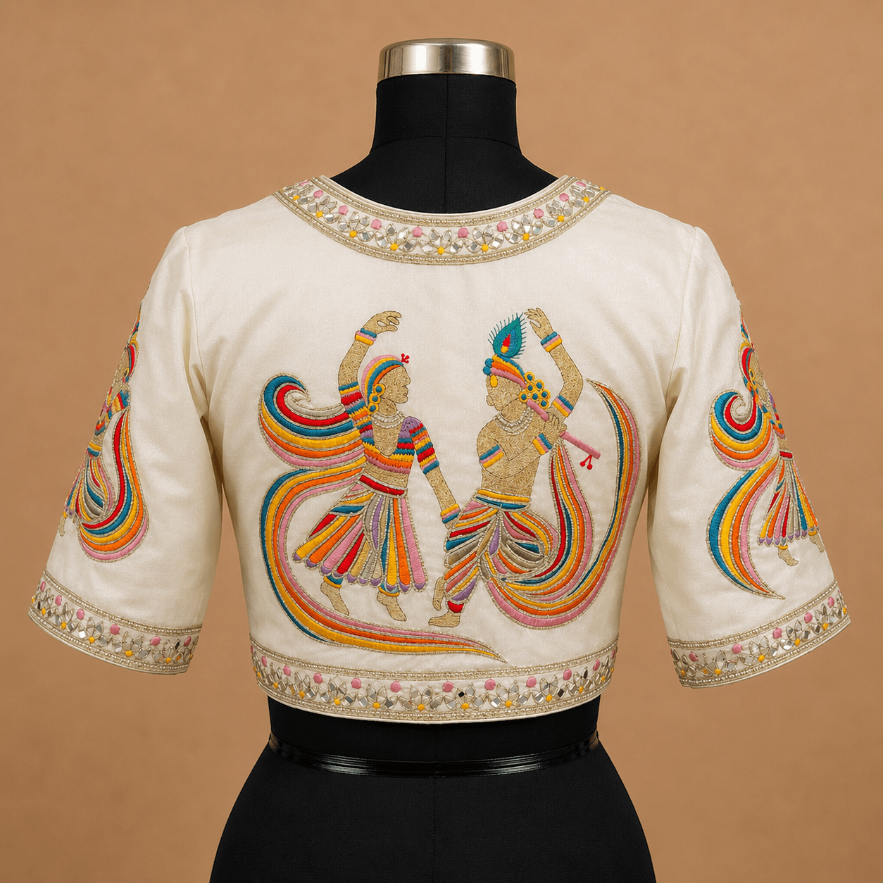 Ivory Multicolor Mirror Work Designer Blouse