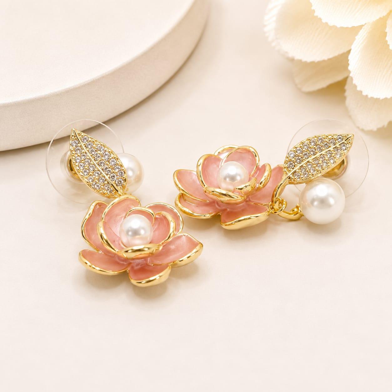 Pink Rose Gold Tone Stud Earrings