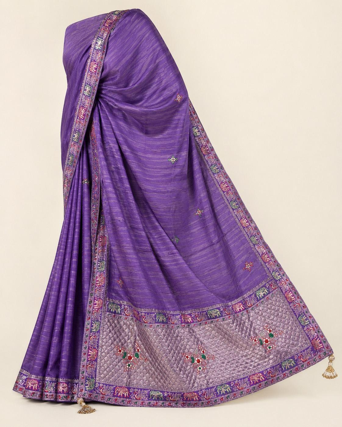 Purple Multicolor Embroidered Designer Saree