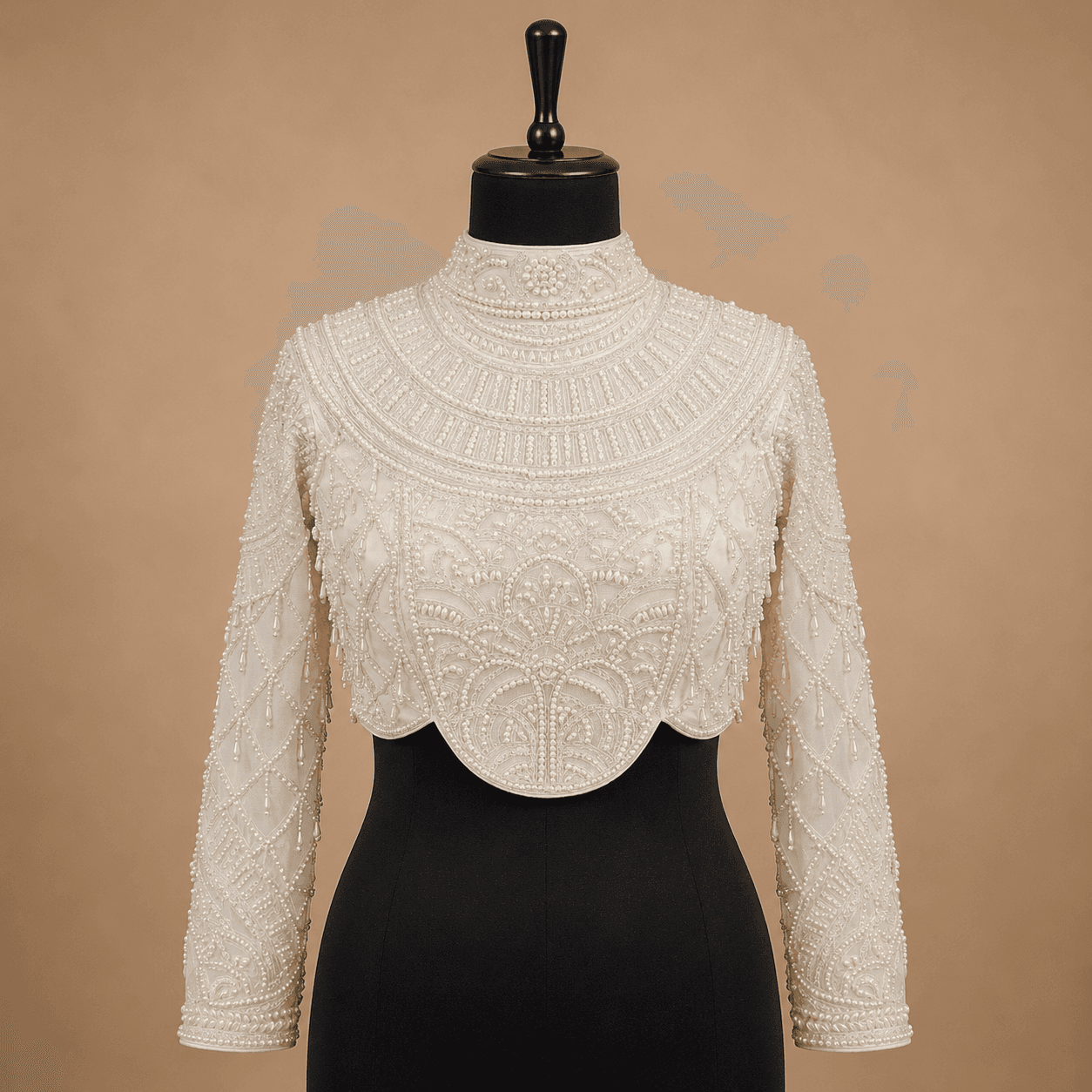 Ivory High Neck Full Sleeve Designer Blouse