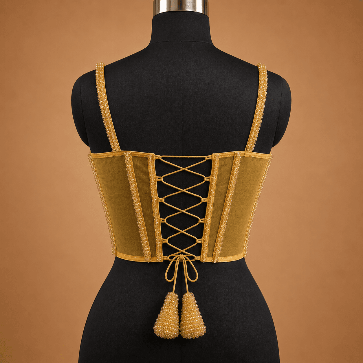 Gold Corset Pearl Strappy Designer Blouse