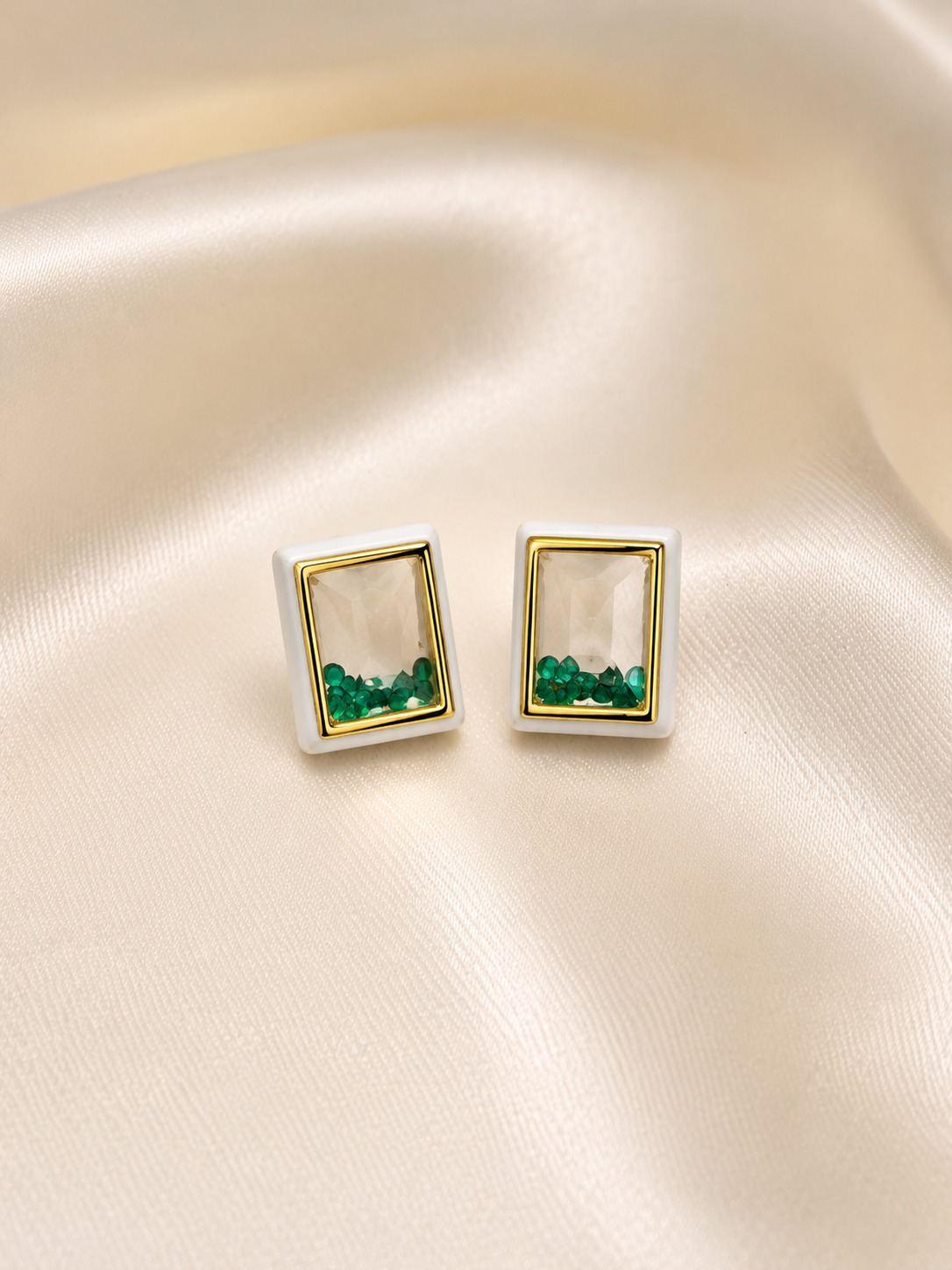 White Square Shaker Stud Earrings
