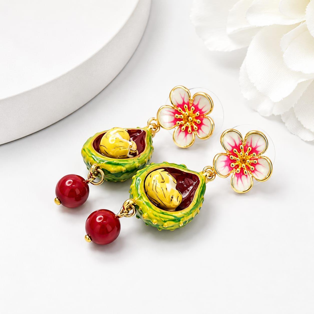 Avocado Cherry Floral Stud Earrings