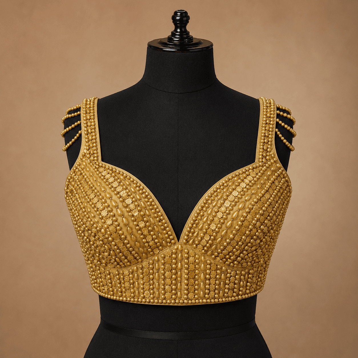 Gold Pearl Studded Strappy Designer Blouse