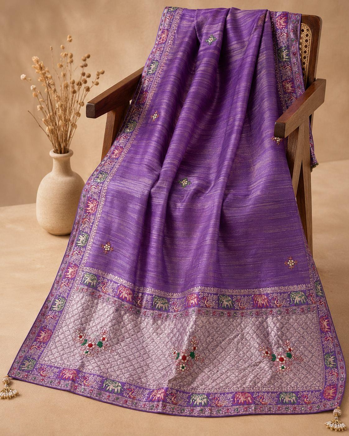 Purple Multicolor Embroidered Designer Saree