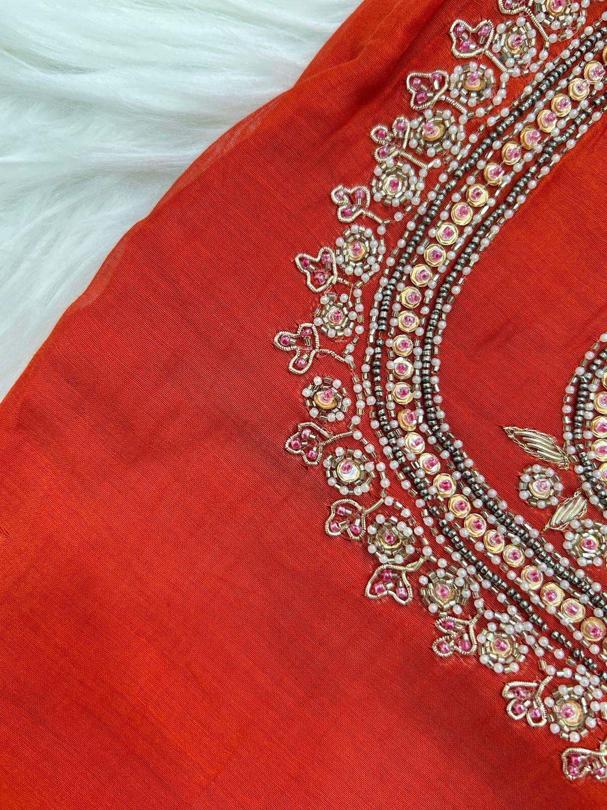 Coral Red handwork Kurti Set