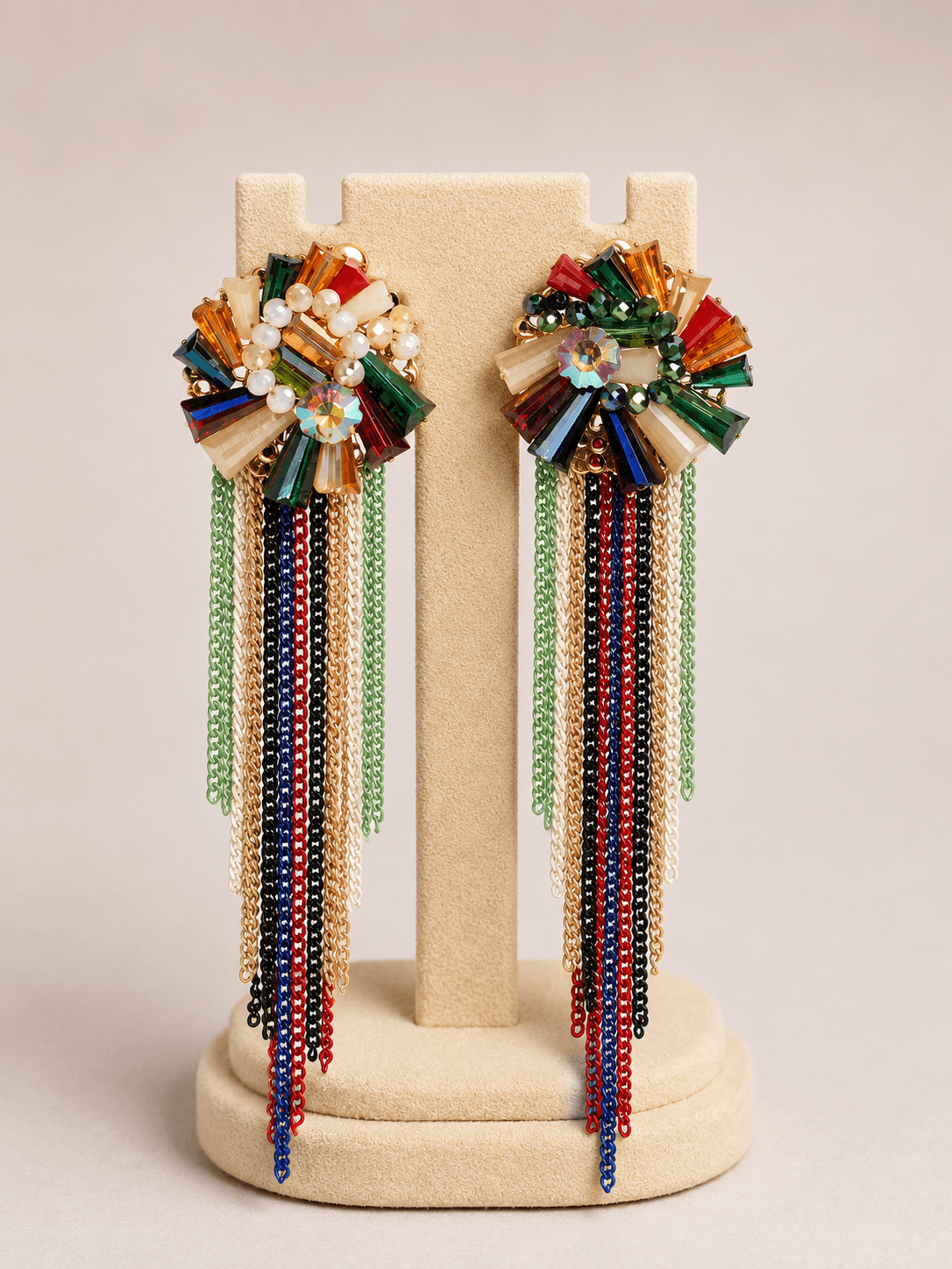 Round crystal chain tassel earring