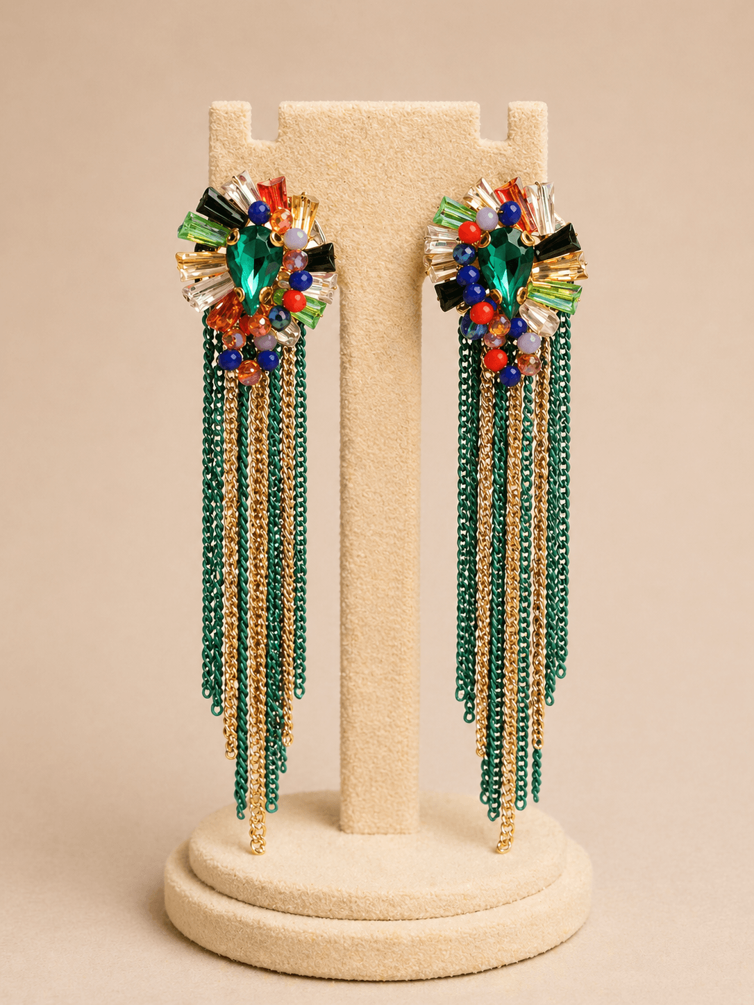 Teardrop crystal chain tassel earring