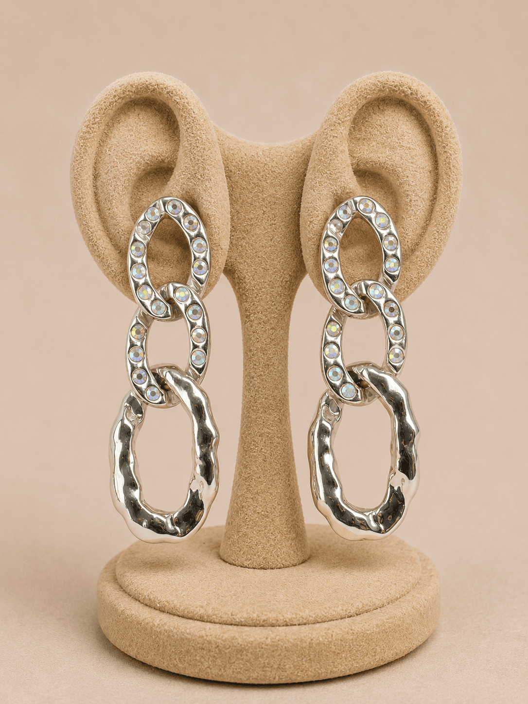 Crystal studded triple link earring