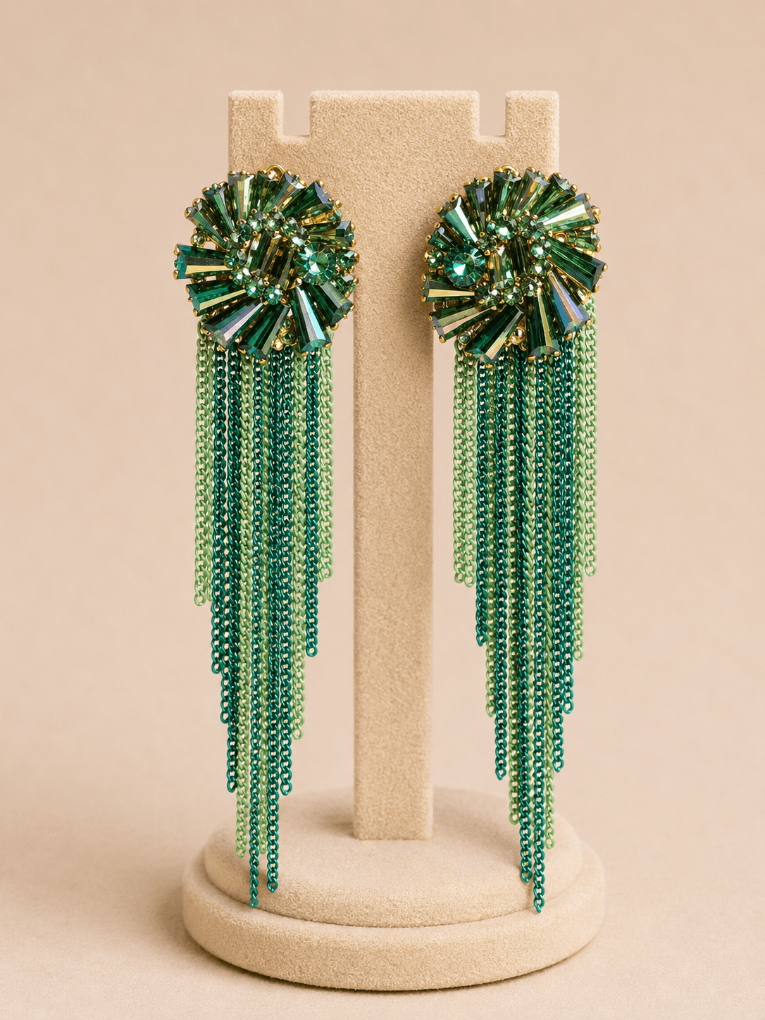 Round crystal chain tassel earring