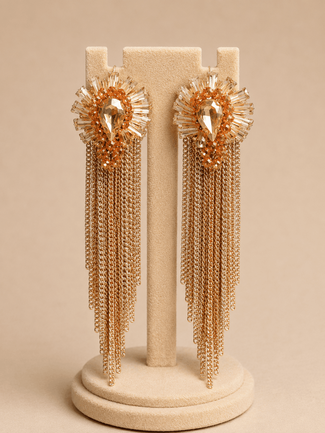 Teardrop crystal chain tassel earring