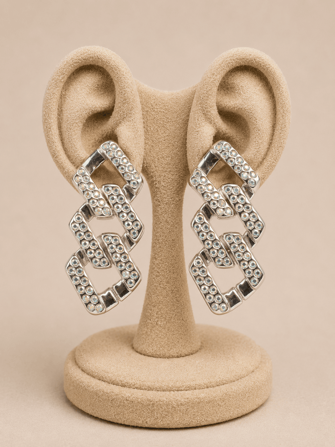 Crystal square chain drop earring