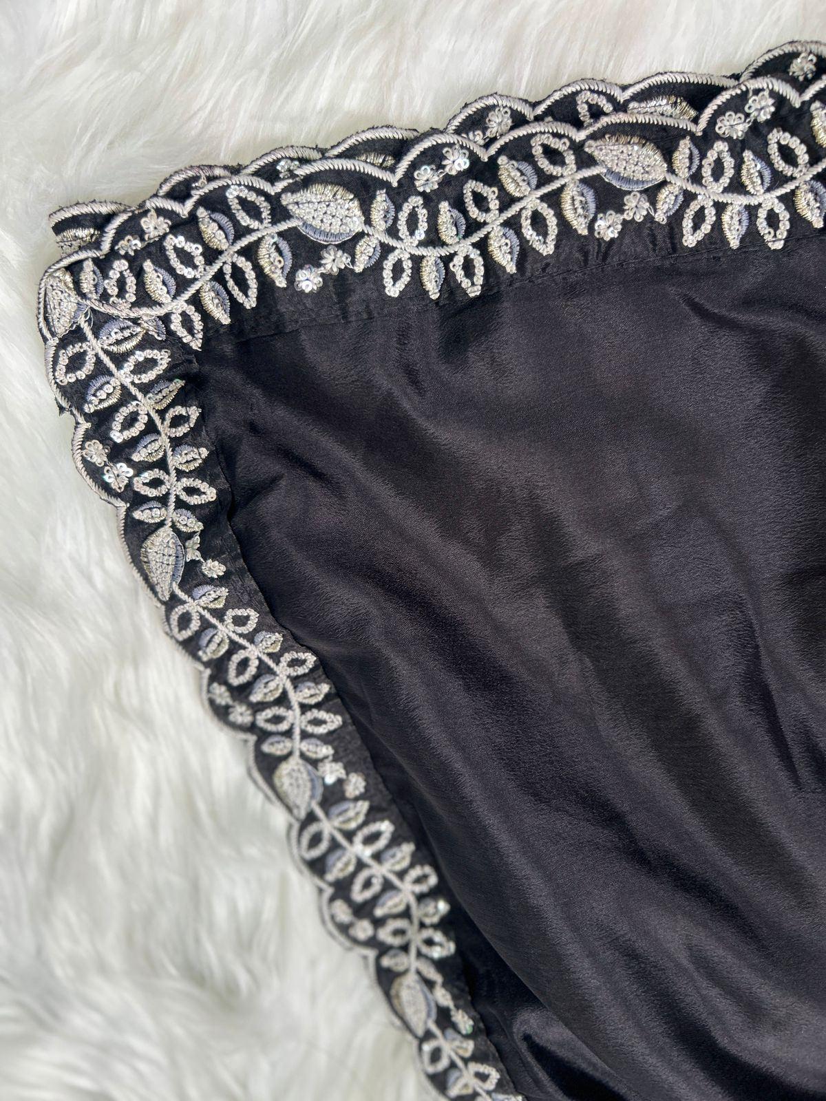 Black Silver Border Saree with Blouse