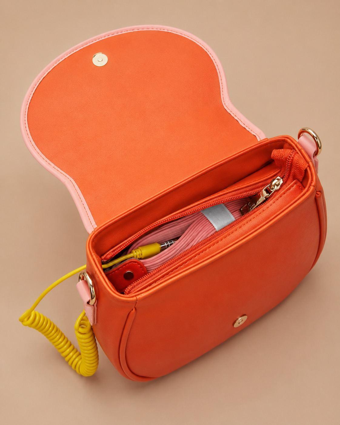 Orange Telephone handbag with detachable sling
