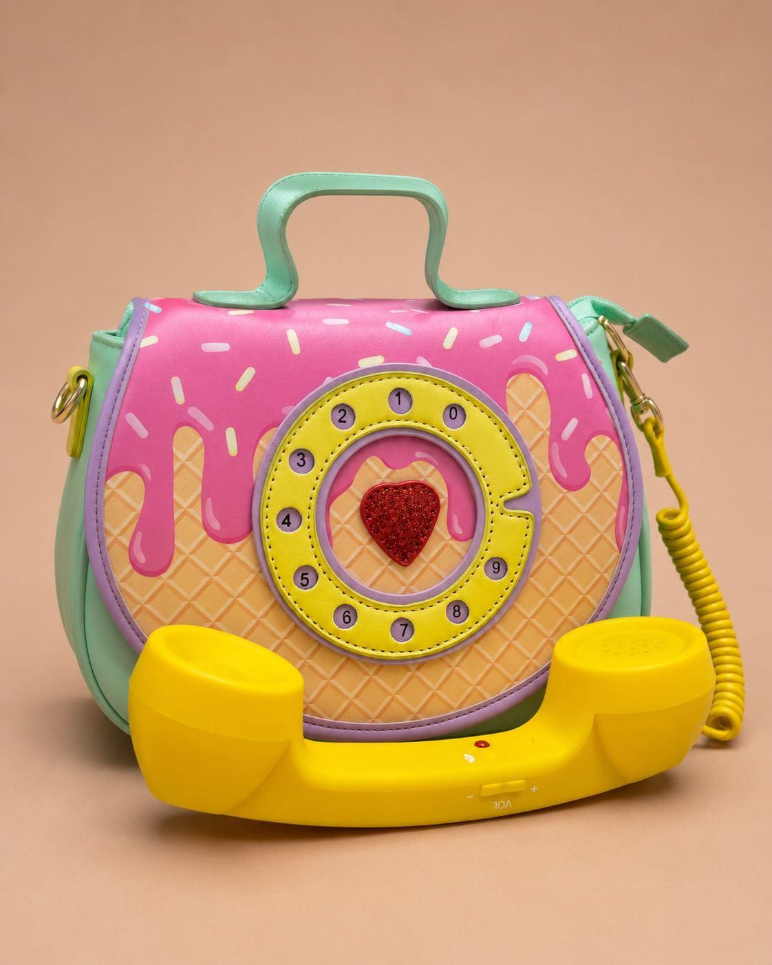 Ice-cream telephone handbag with detachable sling