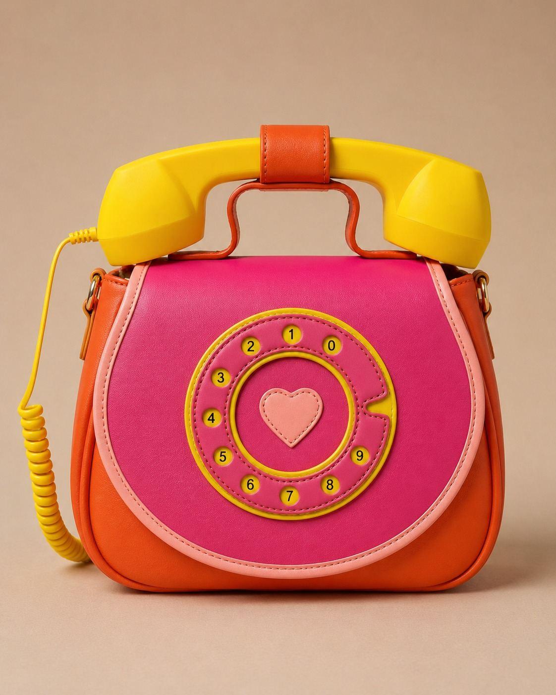Orange Telephone handbag with detachable sling