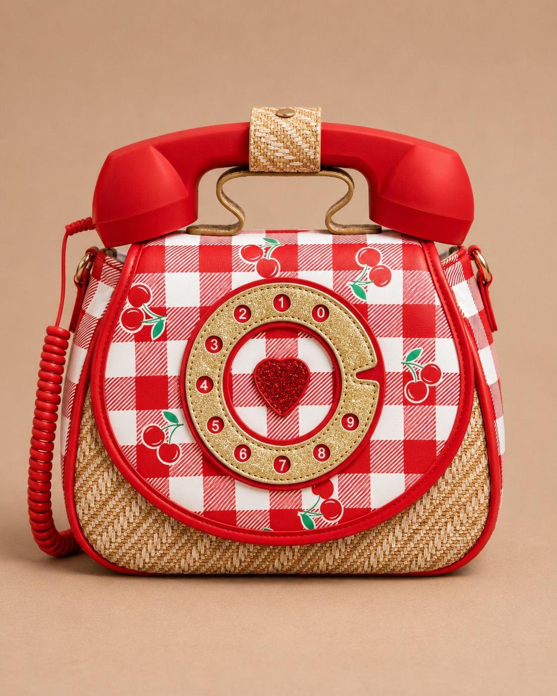 Cherry Red Telephone hand bag with detachable sling