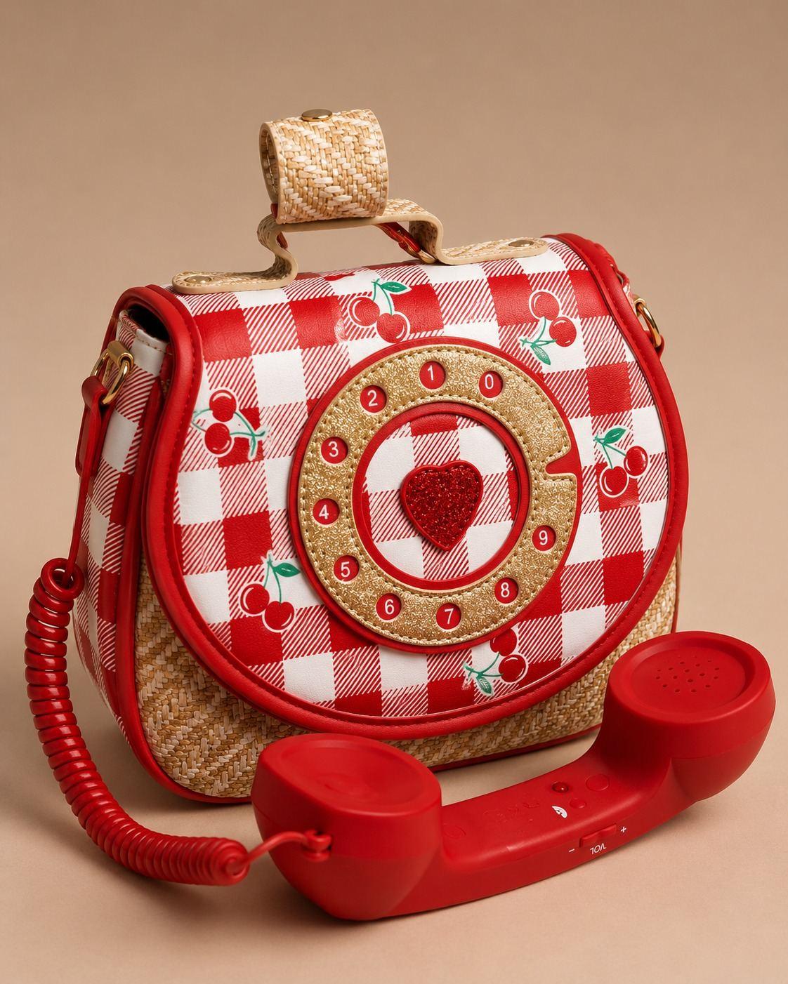 Cherry Red Telephone hand bag with detachable sling