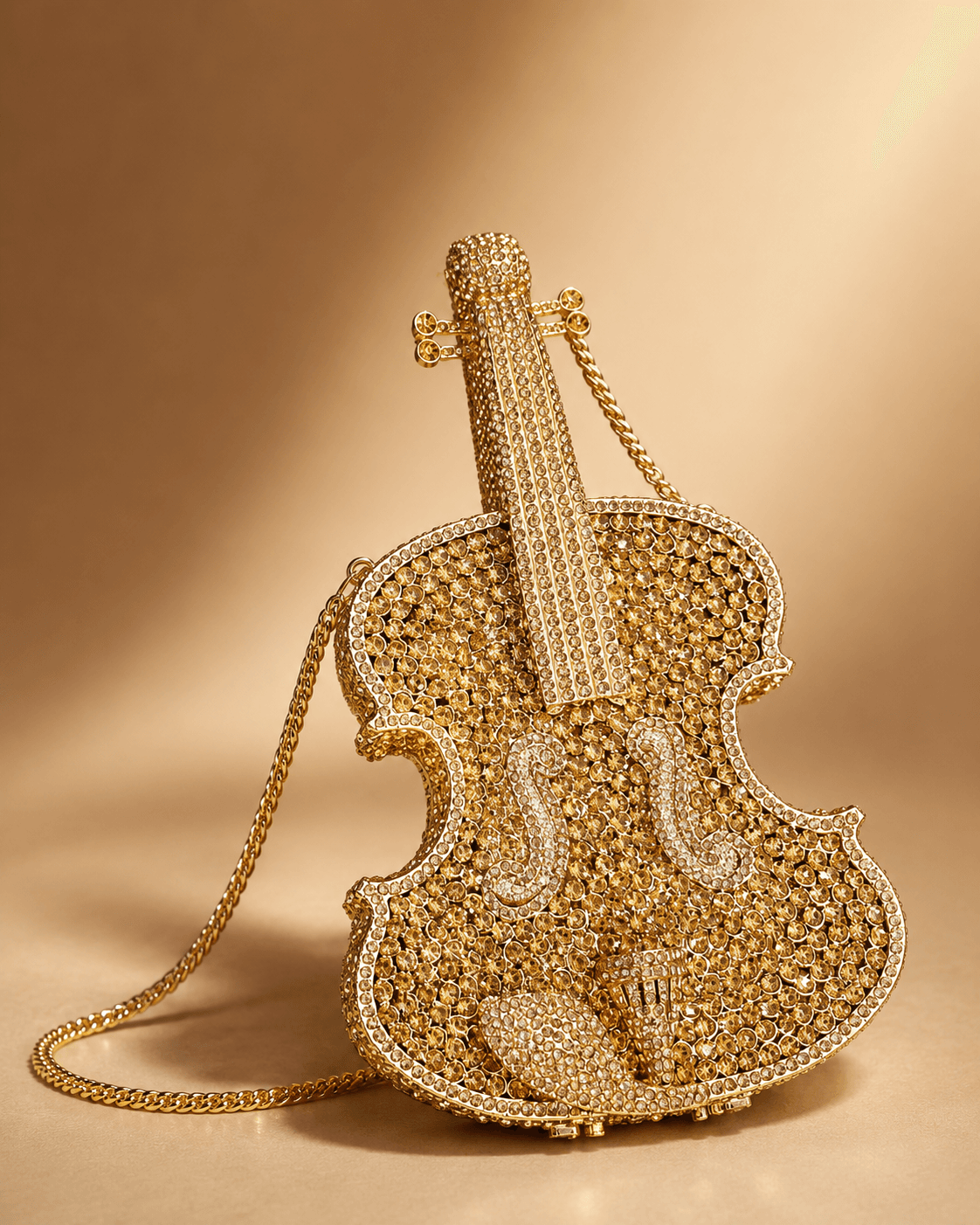 Gold Guitar Rhinestone Sling Bag