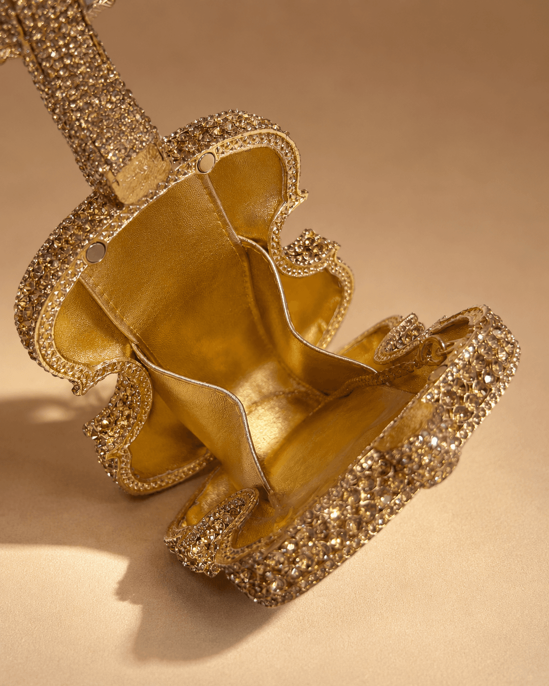 Gold Guitar Rhinestone Sling Bag