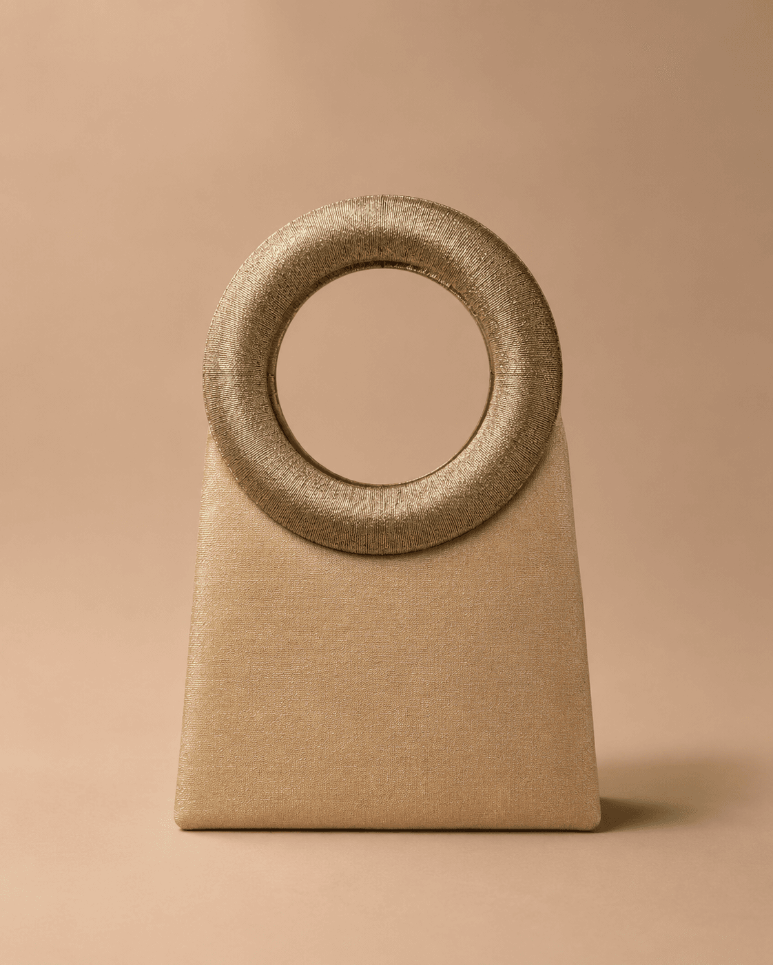 Cream Ring Handle Embellished Clutch