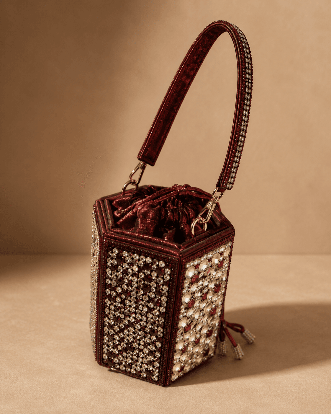Maroon Velvet Box Sling Bag
