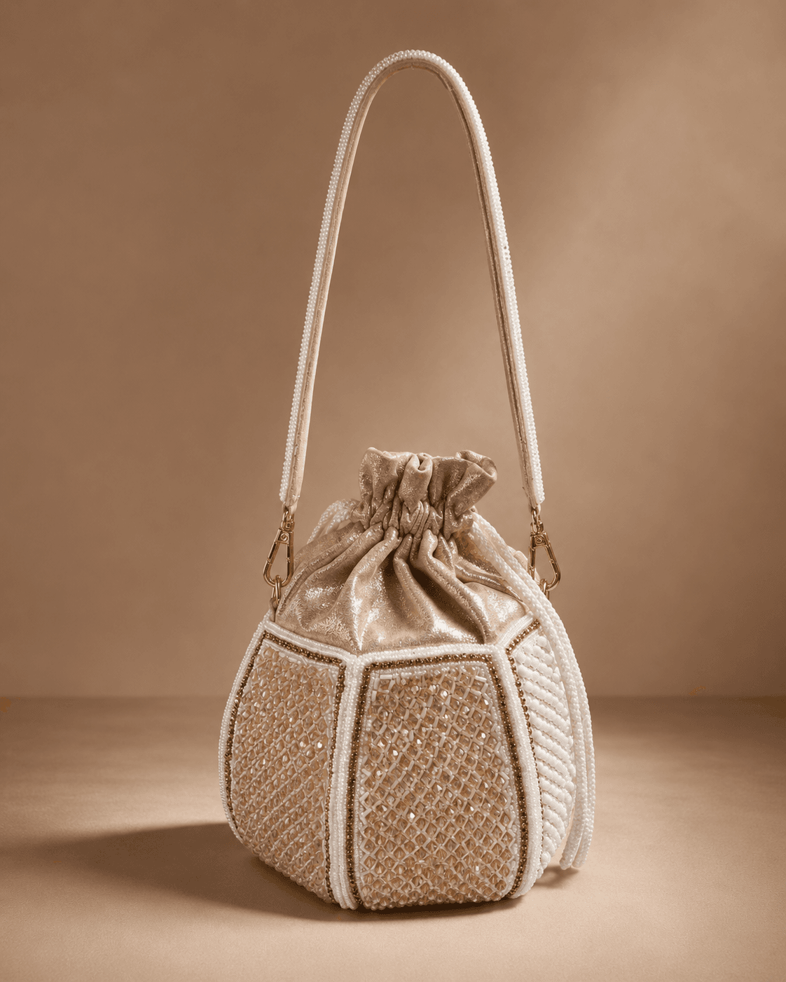 Cream Round Drawstring Potli Bag