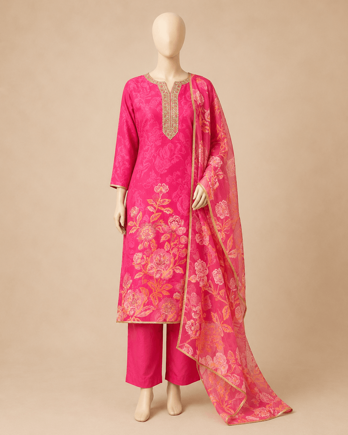 Pink Floral Kurti Set